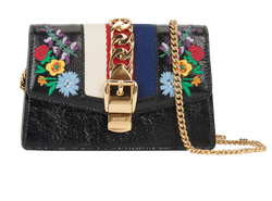 Embroidered Super Mini Sylvie, Leather, Black, 3*